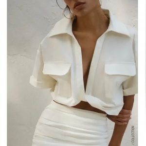 NWT ZARA WOMAN NWT SS22 ECRU CROP TOP WITH KNOT TWIST 4688/005